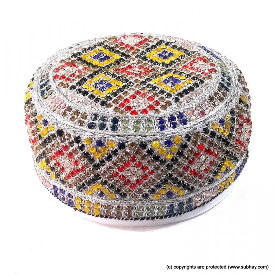 Multi Color Round Full Sindhi Nagina /  Zircon Cap or Topi MKC-812